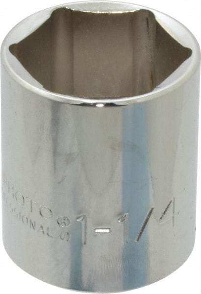 Proto - 1-1/4", 1/2" Drive, Standard Hand Socket - 6 Points, 1-55/64" OAL, Chrome Finish - Americas Industrial Supply