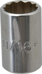 Proto - 11/16", 1/2" Drive, Standard Hand Socket - 12 Points, 1-1/2" OAL, Chrome Vanadium, Chrome Finish - Americas Industrial Supply