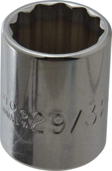 Proto - 29/32", 1/2" Drive, Standard Hand Socket - 12 Points, 1-9/16" OAL, Chrome Finish - Americas Industrial Supply