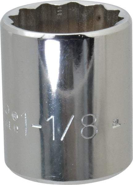 Proto - 1-1/8", 1/2" Drive, Standard Hand Socket - 12 Points, 1-3/4" OAL, Chrome Finish - Americas Industrial Supply