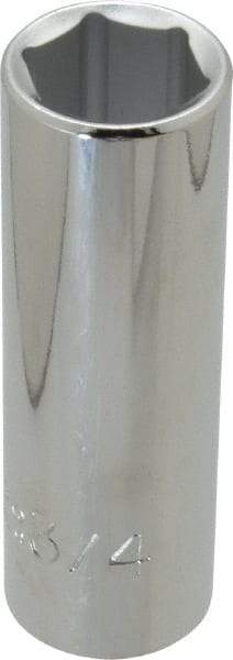 Proto - 3/4", 1/2" Drive, Deep Hand Socket - 6 Points, 3-1/4" OAL, Chrome Finish - Americas Industrial Supply