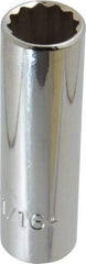 Proto - 11/16", 1/2" Drive, Deep Hand Socket - 12 Points, 3-1/4" OAL, Chrome Finish - Americas Industrial Supply