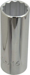 Proto - 15/16", 1/2" Drive, Deep Hand Socket - 12 Points, 3-1/4" OAL, Chrome Finish - Americas Industrial Supply