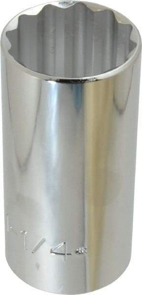 Proto - 1-1/4", 1/2" Drive, Deep Hand Socket - 12 Points, 3-1/4" OAL, Chrome Finish - Americas Industrial Supply