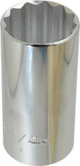 Proto - 1-1/4", 1/2" Drive, Deep Hand Socket - 12 Points, 3-1/4" OAL, Chrome Finish - Americas Industrial Supply