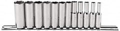 Proto - 12 Piece 1/4" Drive Deep Well Socket Set - 6 Points, 4mm to 14mm Range, Metric Measurement Standard - Americas Industrial Supply