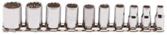 Proto - 10 Piece 1/4" Drive Socket Set - 12 Points, 3/16" to 9/16" Range, Inch Measurement Standard - Americas Industrial Supply