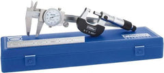 Fowler - 4 Piece, Machinist Caliper and Micrometer Tool Kit - 0 to 6 Inch Caliper, 1 Inch Micrometer, 0.0001 Inch Graduation - Americas Industrial Supply