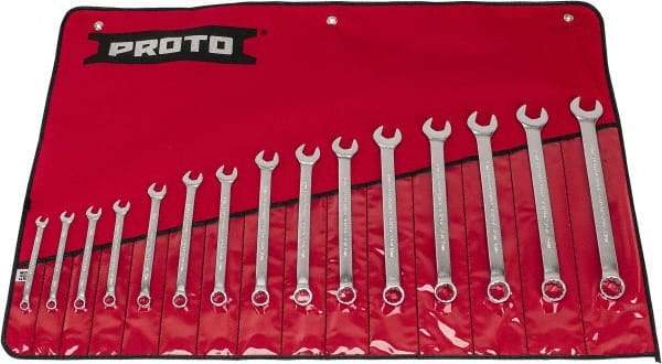 Proto - 15 Piece, 7 to 21mm, 12 Point, Combination Wrench Set - Metric System of Measurement, Satin Finish, Comes in Nylon Roll - Americas Industrial Supply