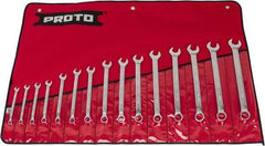 Proto - 15 Piece, 7 to 21mm, 12 Point, Combination Wrench Set - Metric System of Measurement, Satin Finish, Comes in Nylon Roll - Americas Industrial Supply