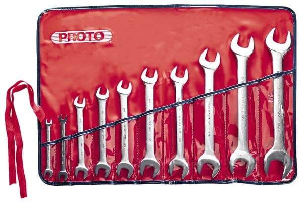 Proto - 10 Piece, 1/4" x 5/16" to 1-1/16" x 1-1/8", Open End Wrench Set - Inch Measurement Standard, Satin Finish, Comes in Nylon Roll - Americas Industrial Supply