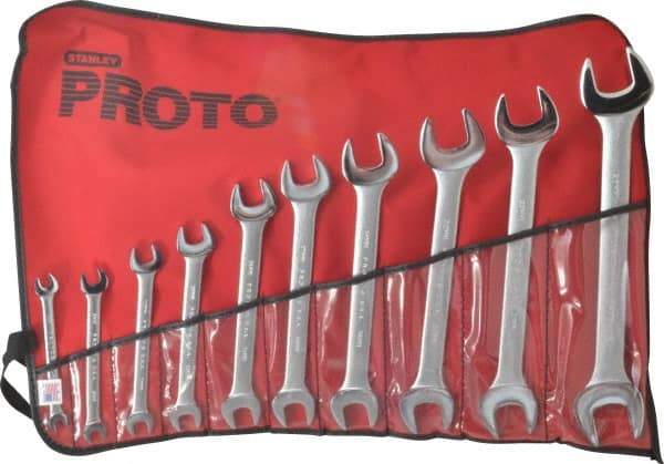 Proto - 10 Piece, 6mm x 7mm to 24mm x 26mm, Open End Wrench Set - Metric Measurement Standard, Satin Finish, Comes in Nylon Roll - Americas Industrial Supply
