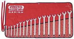 Proto - 17 Piece, 7mm to 24mm, 12 Point Combination Wrench Set - Metric Measurement Standard, Full Polish Finish, Comes in Tool Roll - Americas Industrial Supply