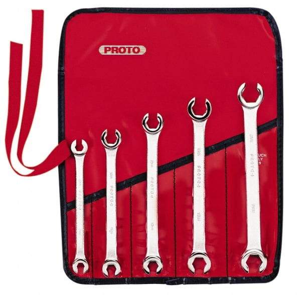 Proto - 5 Piece, 7mm x 8mm to 15mm x 17mm, 6 Point Flare Nut Wrench Set - Metric Measurement Standard, Satin Finish, Comes in Nylon Roll - Americas Industrial Supply