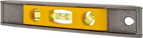 Stanley - Magnetic 9" Long 3 Vial Torpedo Level - Aluminum, Silver/Yellow, 1 45°, 1 Level & 1 Plumb Vials - Americas Industrial Supply