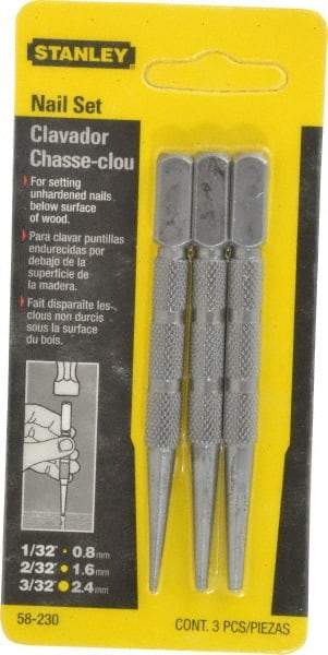 Stanley - 3 Piece, 1/32 to 3/32", Nail Punch Set - Round Shank, Comes in Carded - Americas Industrial Supply