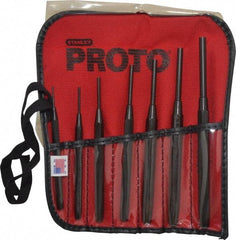 Proto - 7 Piece, 1/16 to 1/4", Pin Punch Set - Round Shank, Comes in Pouch - Americas Industrial Supply