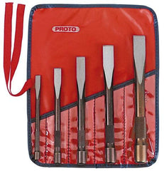 Proto - 5 Piece Cold Chisel Set - 6, 6-13/16, 7-5/8, 8-7/16 & 9-1/4" OAL, Sizes Included 3/8 to 7/8" - Americas Industrial Supply