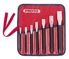 Proto - 7 Piece Cold Chisel Set - 5-1/2, 5-3/8, 5-9/16, 6, 6-3/4, 7-3/8 & 8" OAL, Sizes Included 5/16 to 7/8" - Americas Industrial Supply