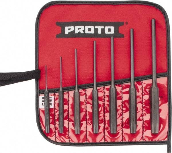 Proto - 7 Piece, 1/16 to 1/4", Pin Punch Set - Round Shank, Comes in Pouch - Americas Industrial Supply