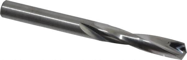 Atrax - 15/64" 135° Spiral Flute Solid Carbide Screw Machine Drill Bit - Bright Finish, Right Hand Cut, 1-5/16" Flute Length, 2-7/16" OAL, Split Point, Straight Shank - Americas Industrial Supply