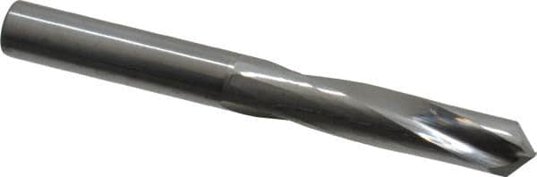Atrax - 19/64" 135° Spiral Flute Solid Carbide Screw Machine Drill Bit - Bright Finish, Right Hand Cut, 1-9/16" Flute Length, 2-3/4" OAL, Split Point, Straight Shank - Americas Industrial Supply