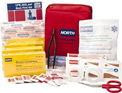 North - 61 Piece, 5 Person, Multipurpose/Auto/Travel First Aid Kit - 5" Wide x 2-1/2" Deep x 5-1/2" High, Nylon Bag - Americas Industrial Supply
