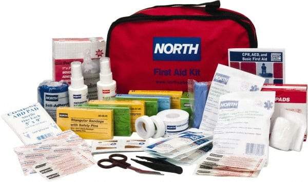 North - 187 Piece, 25 Person, Multipurpose/Auto/Travel First Aid Kit - 7" Wide x 6" Deep x 10" High, Nylon Bag - Americas Industrial Supply