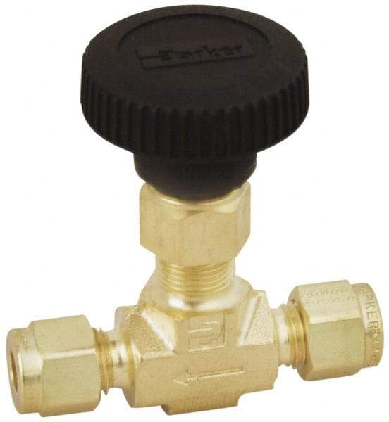 Parker - 3,000 Max psi, 1/8" Pipe, Brass, Inline Instrumentation Needle Valve - Compression x Compression CPI End Connections - Americas Industrial Supply