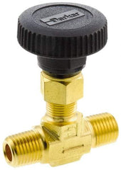 Parker - 3,000 Max psi, 3/8" Pipe, Brass, Inline Instrumentation Needle Valve - MNPT x MNPT End Connections - Americas Industrial Supply