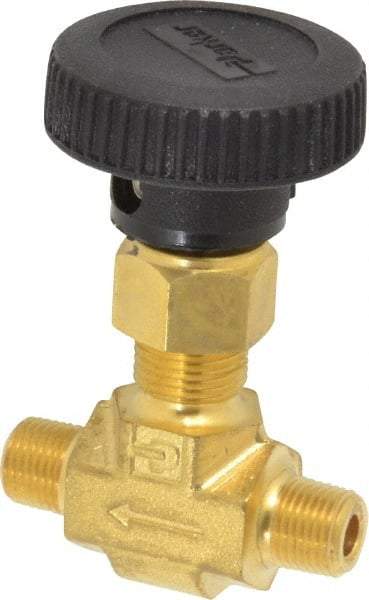 Parker - 3,000 Max psi, 1/8" Pipe, Brass, Inline Instrumentation Needle Valve - MNPT x MNPT End Connections - Americas Industrial Supply