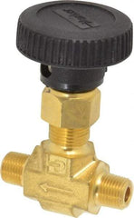 Parker - 3,000 Max psi, 1/8" Pipe, Brass, Inline Instrumentation Needle Valve - MNPT x MNPT End Connections - Americas Industrial Supply