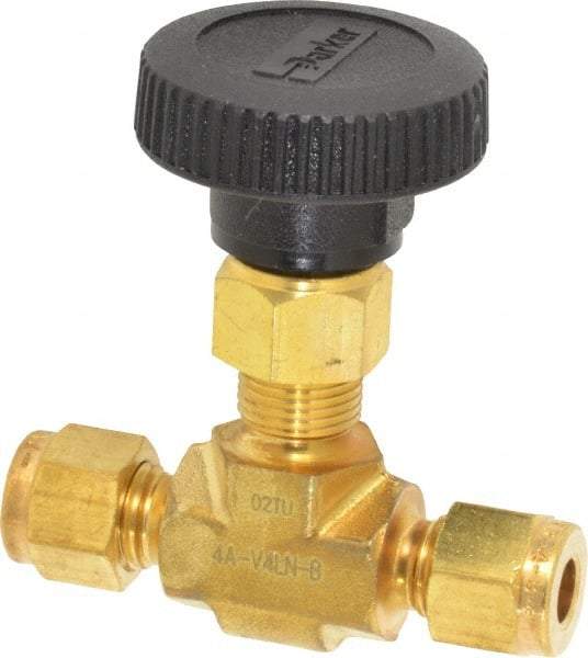 Parker - 3,000 Max psi, 1/4" Pipe, Brass, Inline Instrumentation Needle Valve - Americas Industrial Supply