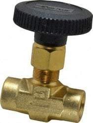 Parker - 3,000 Max psi, 1/4" Pipe, Brass, Inline Instrumentation Needle Valve - FNPT x FNPT End Connections - Americas Industrial Supply