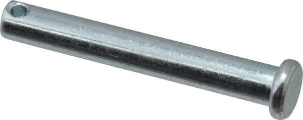 Made in USA - 1/4" Pin Diam, 1-3/4" OAL, Standard Clevis Pin - 3/32" Hole, 1-21/32" Usable Length, Zinc-Plated Steel - Americas Industrial Supply