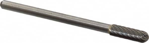 Atrax - 3/16" Cut Diam, 1/8" Shank Diam, Cylinder with Radius Head Single Cut Burr - Carbide, Radius End, 1/2" LOC, 1-1/2" OAL - Americas Industrial Supply