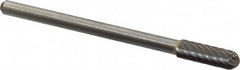 Atrax - 3/16" Cut Diam, 1/8" Shank Diam, Cylinder with Radius Head Single Cut Burr - Carbide, Radius End, 1/2" LOC, 1-1/2" OAL - Americas Industrial Supply