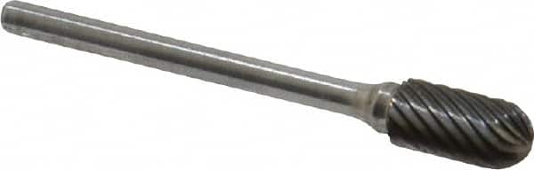 Atrax - 1/4" Cut Diam, 1/8" Shank Diam, Cylinder with Radius Head Single Cut Burr - Carbide, Radius End, 1/2" LOC, 1-3/4" OAL - Americas Industrial Supply
