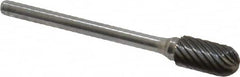 Atrax - 1/4" Cut Diam, 1/8" Shank Diam, Cylinder with Radius Head Single Cut Burr - Carbide, Radius End, 1/2" LOC, 1-3/4" OAL - Americas Industrial Supply