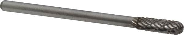 Atrax - 5/32" Cut Diam, 1/8" Shank Diam, Cylinder with Radius Head Double Cut Burr - Carbide, Radius End, 1/2" LOC, 1-1/2" OAL - Americas Industrial Supply