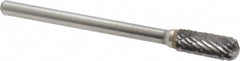 Atrax - 3/16" Cut Diam, 1/8" Shank Diam, Cylinder with Radius Head Double Cut Burr - Carbide, Radius End, 1/2" LOC, 1-1/2" OAL - Americas Industrial Supply