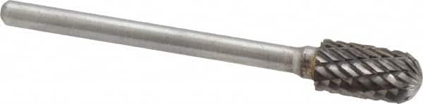 Atrax - 1/4" Cut Diam, 1/8" Shank Diam, Cylinder with Radius Head Double Cut Burr - Carbide, Radius End, 1/2" LOC, 1-3/4" OAL - Americas Industrial Supply