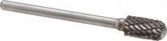 Atrax - 1/4" Cut Diam, 1/8" Shank Diam, Cylinder with Radius Head Double Cut Burr - Carbide, Radius End, 1/2" LOC, 1-3/4" OAL - Americas Industrial Supply