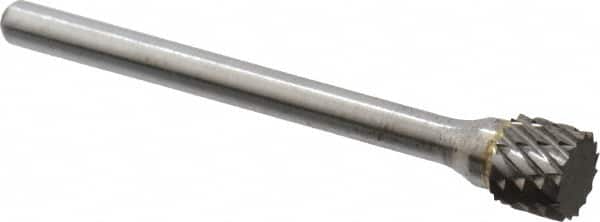 Atrax - 1/4" Cut Diam, 1/8" Shank Diam, Cylinder Head Double Cut Burr - Carbide, Flat End, 3/16" LOC, 1-7/16" OAL - Americas Industrial Supply