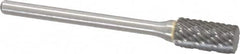 Atrax - 1/4" Cut Diam, 1/8" Shank Diam, Cylinder Head Double Cut Burr - Carbide, Flat End, 1/2" LOC, 1-3/4" OAL - Americas Industrial Supply