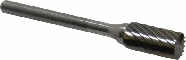 Atrax - 1/4" Cut Diam, 1/8" Shank Diam, Cylinder with End Cut Head Single Cut Burr - Carbide, End Cut End, 1/2" LOC, 1-3/4" OAL - Americas Industrial Supply