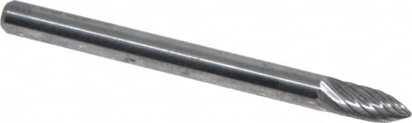 Atrax - 1/8" Cut Diam, 1/8" Shank Diam, Tree Head Single Cut Burr - Carbide, Point End, 5/16" LOC, 1-1/2" OAL - Americas Industrial Supply