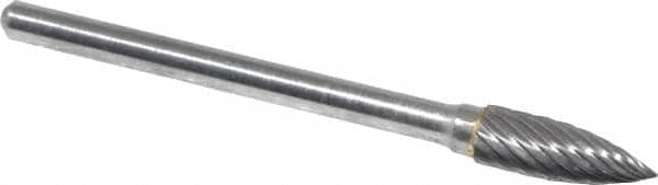 Atrax - 3/16" Cut Diam, 1/8" Shank Diam, Tree Head Single Cut Burr - Carbide, Point End, 1/2" LOC, 1-1/2" OAL - Americas Industrial Supply