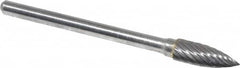 Atrax - 3/16" Cut Diam, 1/8" Shank Diam, Tree Head Single Cut Burr - Carbide, Point End, 1/2" LOC, 1-1/2" OAL - Americas Industrial Supply