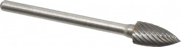 Atrax - 1/4" Cut Diam, 1/8" Shank Diam, Tree Head Single Cut Burr - Carbide, Point End, 1/2" LOC, 1-3/4" OAL - Americas Industrial Supply